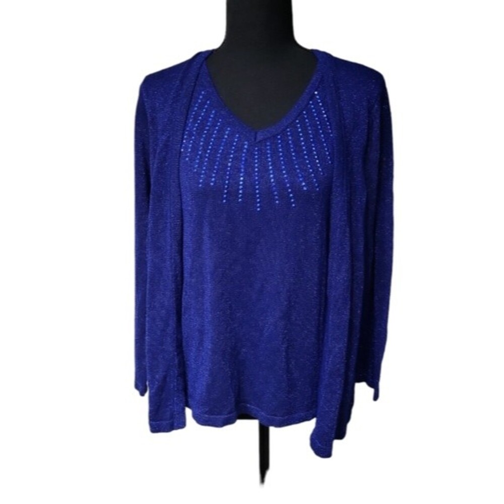 EUC NY collection women's 2 in 1 beaded glittery V-neck sweater & cardigan, PXL
